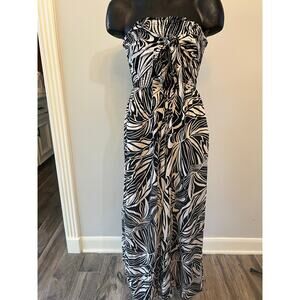 Patrons of Peace strapless tan/black tropical wide leg jumpsuit XS beach cruise